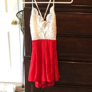 Red and White Lace Top Romper